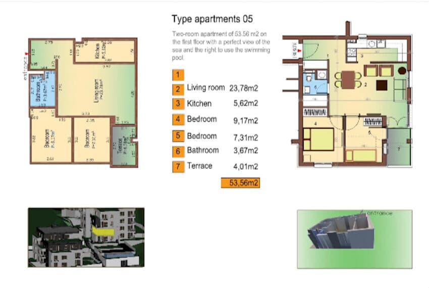 Two-bedroom apartment with excellent sea view, Tara Building, complex Five Hills Tivat
